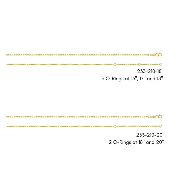 10K Yellow Gold 1.3mm Stationed Adjustable (3 O-Ring) Diamond Cut Cable Chain<br />233-210