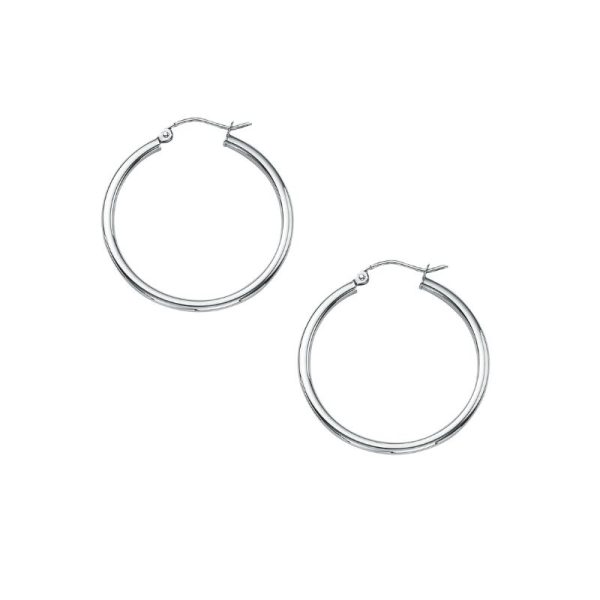 10K White Gold 2X30mm Polished Hoops<br />811-239