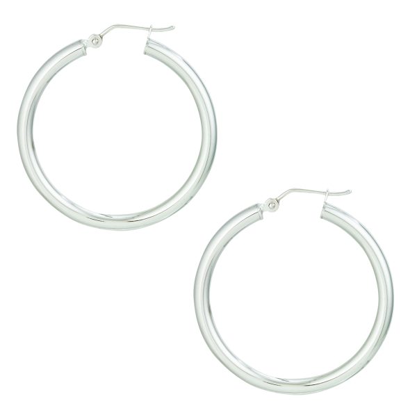 10K White Gold 3X20mm Polished Hoops<br />811-286