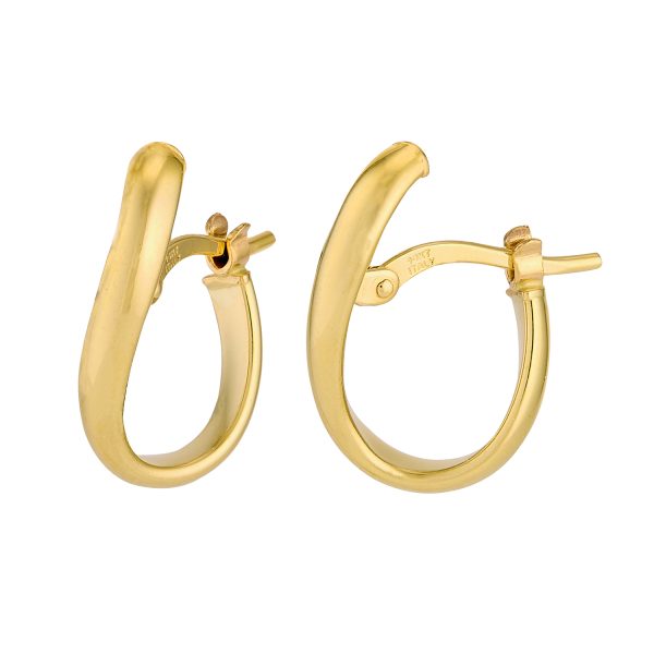 14K Yellow Gold 10x15mm Oval Twist Polished Hinged Back Hoops<br />G-5274