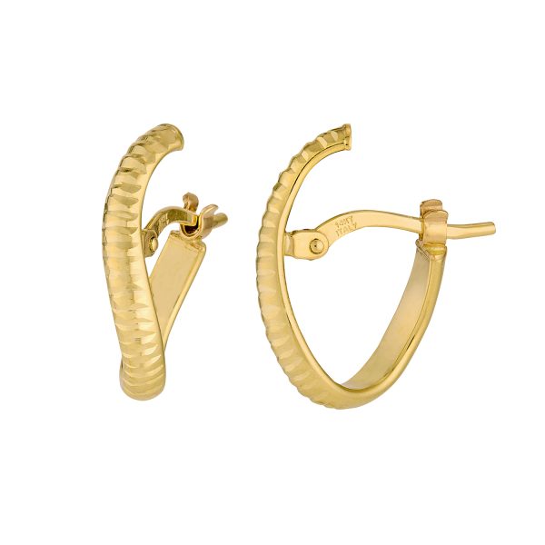 14K Yellow Gold 10x15mm Oval Twist Diamond Cut Hinged Back Hoops<br />G-5275