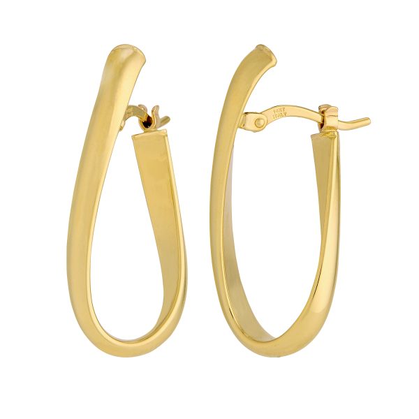 14K Yellow Gold 12x27mm Oval Twist Polished Hinged Back Hoops<br />G-5276