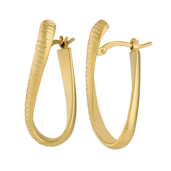 14K Yellow Gold 12x27mm Oval Twist Diamond Cut Hinged Back Hoops<br />G-5277