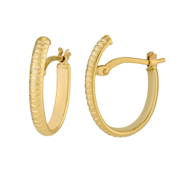 14K Yellow Gold 11x19mm Oval Diamond Cut Hinged Back Hoops<br />G-5280