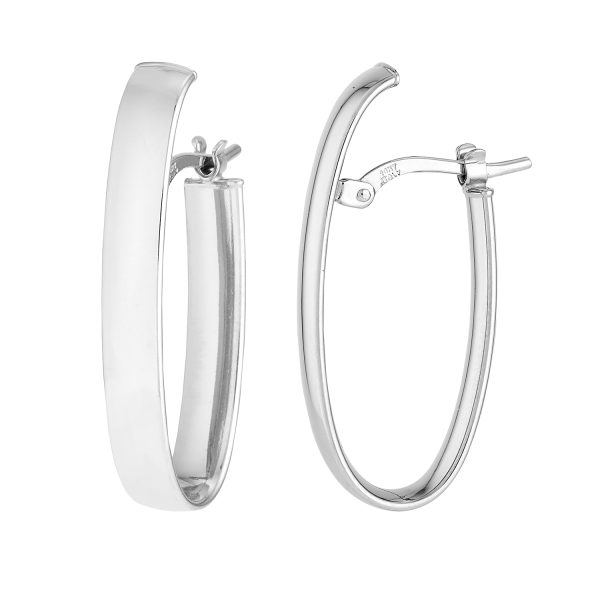 14K White Gold 12x23mm Oval Polished Hinged Back Hoops <br />G-5284