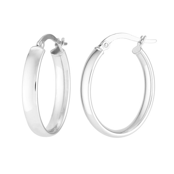14K White Gold Oval Polished Hoops<br />G-5290
