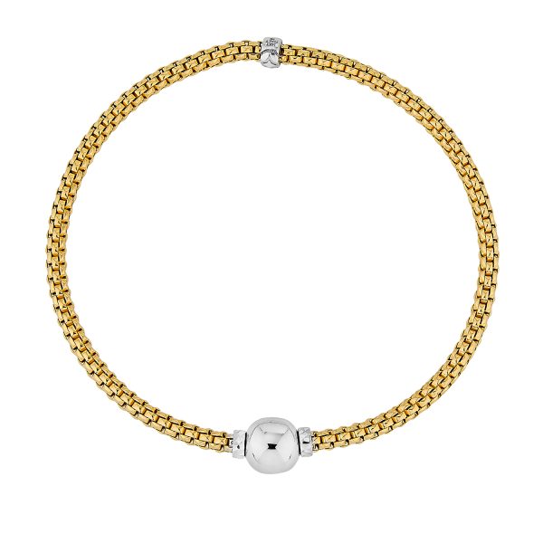 14K Yellow Gold Italian Round Woven Stretch Bracelet with White Gold Ball <br />G-5405 - Image 2