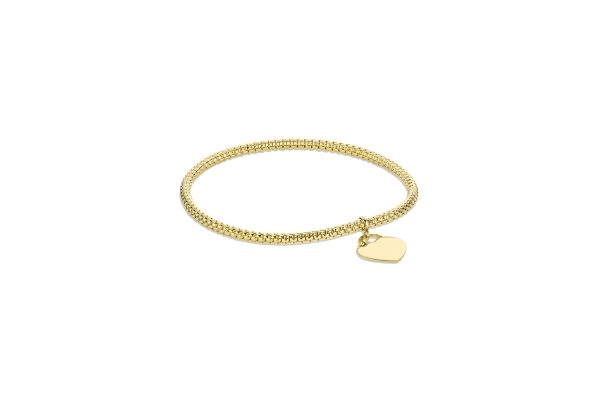 14K Yellow Gold Italian Round Woven Stretch Bracelet with Polished Heart<br />G-5406