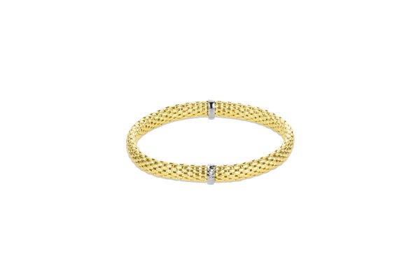 14K Yellow Gold Italian Flat Woven Stretch Bracelet with White Gold Accent<br />G-5407