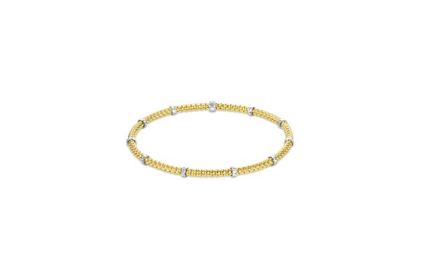 14K Yellow Gold Italian Round Woven Stretch Bracelet with Stationed White Gold Accents<br />G-5408