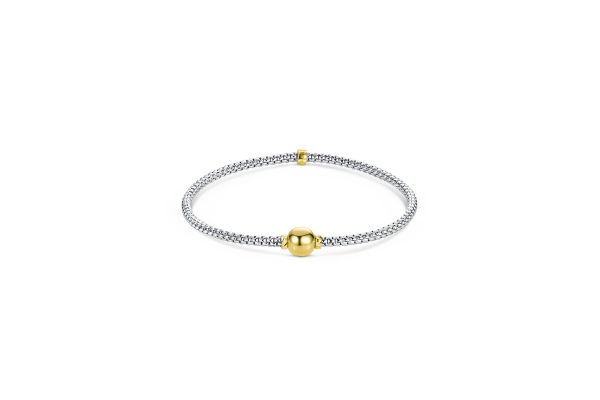 14K White Gold Italian Round Woven Stretch Bracelet with Yellow Gold Ball<br />G-5409