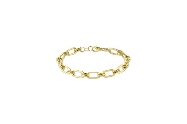 14K Yellow Gold Italian Alternating Flat Oval and Double Circles Bracelet<br />G-5410