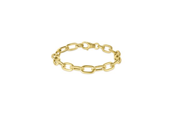 14K Yellow Gold Italian Alternating Polished/ Twisted Paperclip Link Bracelet<br />G-5411
