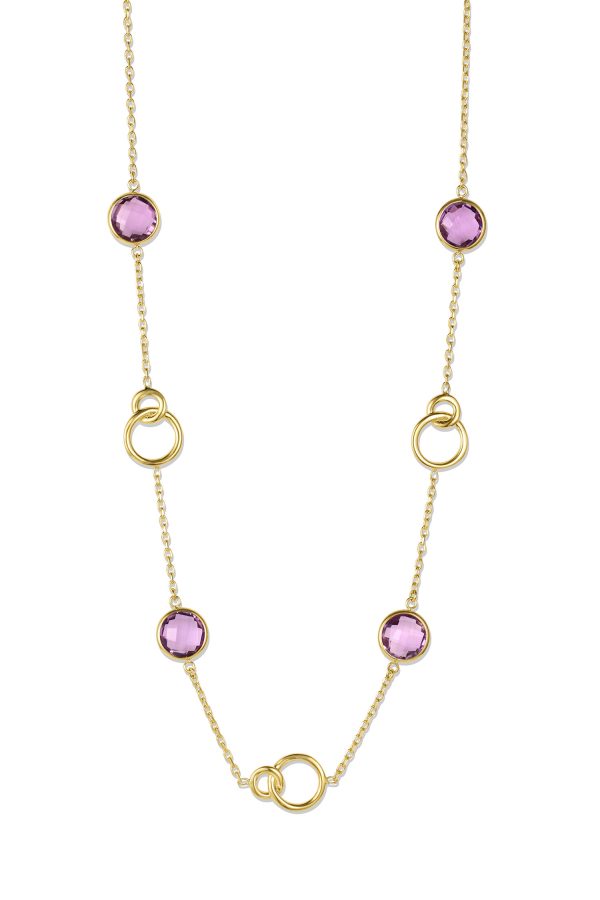 14K Yellow Gold Italian Genuine Stone Necklace with Infinty Rings and Amethyst<br />G-5500