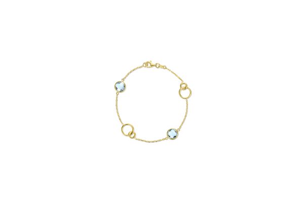 14K Yellow Gold Italian Genuine Stone Bracelet with Infinty Rings and Sky Topaz<br />G-5503