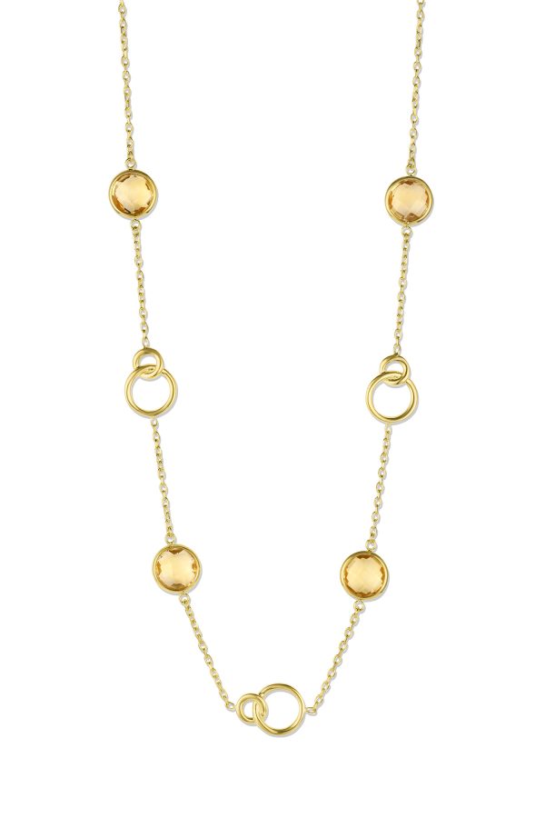 14K Yellow Gold Italian Genuine Stone Necklace with Infinty Rings and Citrine<br />G-5504