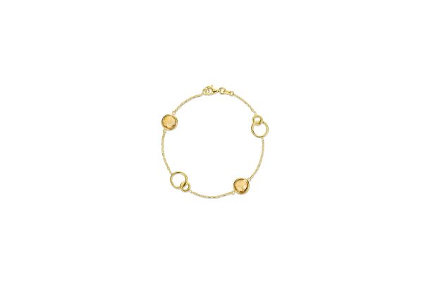 14K Yellow Gold Italian Genuine Stone Bracelet with Infinity Rings and Citrine<br />G-5505