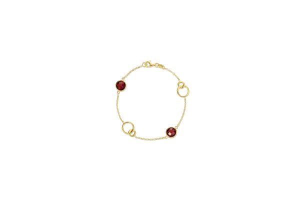 14K Yellow Gold Italian Genuine Stone Bracelet with Infinty Rings and Garnet<br />G-5507
