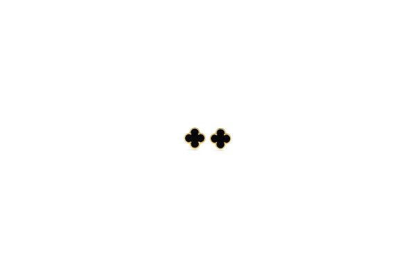 14K Yellow Gold Italian Black Onyx Clover Earring<br />G-5600