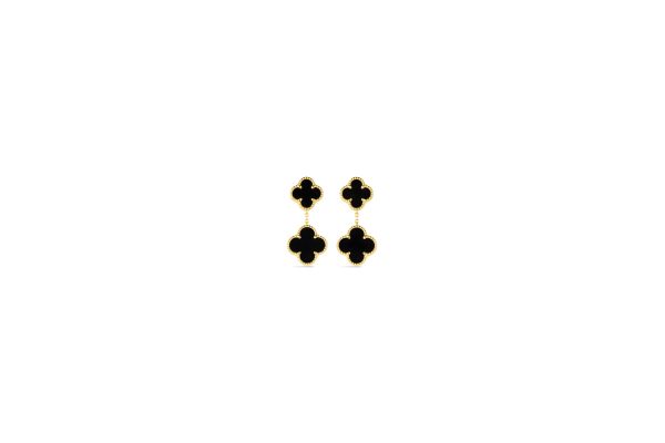 14K Yellow Gold Italian Black Onyx Multi Clover Earring<br />G-5603