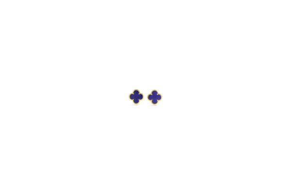 14K Yellow Gold Italian Blue Lapis Clover Earring<br />G-5605