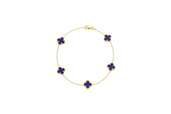 14K Yellow Gold Italian Blue Lapis Multi Clover Bracelet with 7"-8" extender<br />G-5607