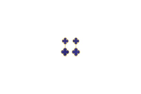 14K Yellow Gold Italian Blue Lapis Multi Clover Earring<br />G-5608